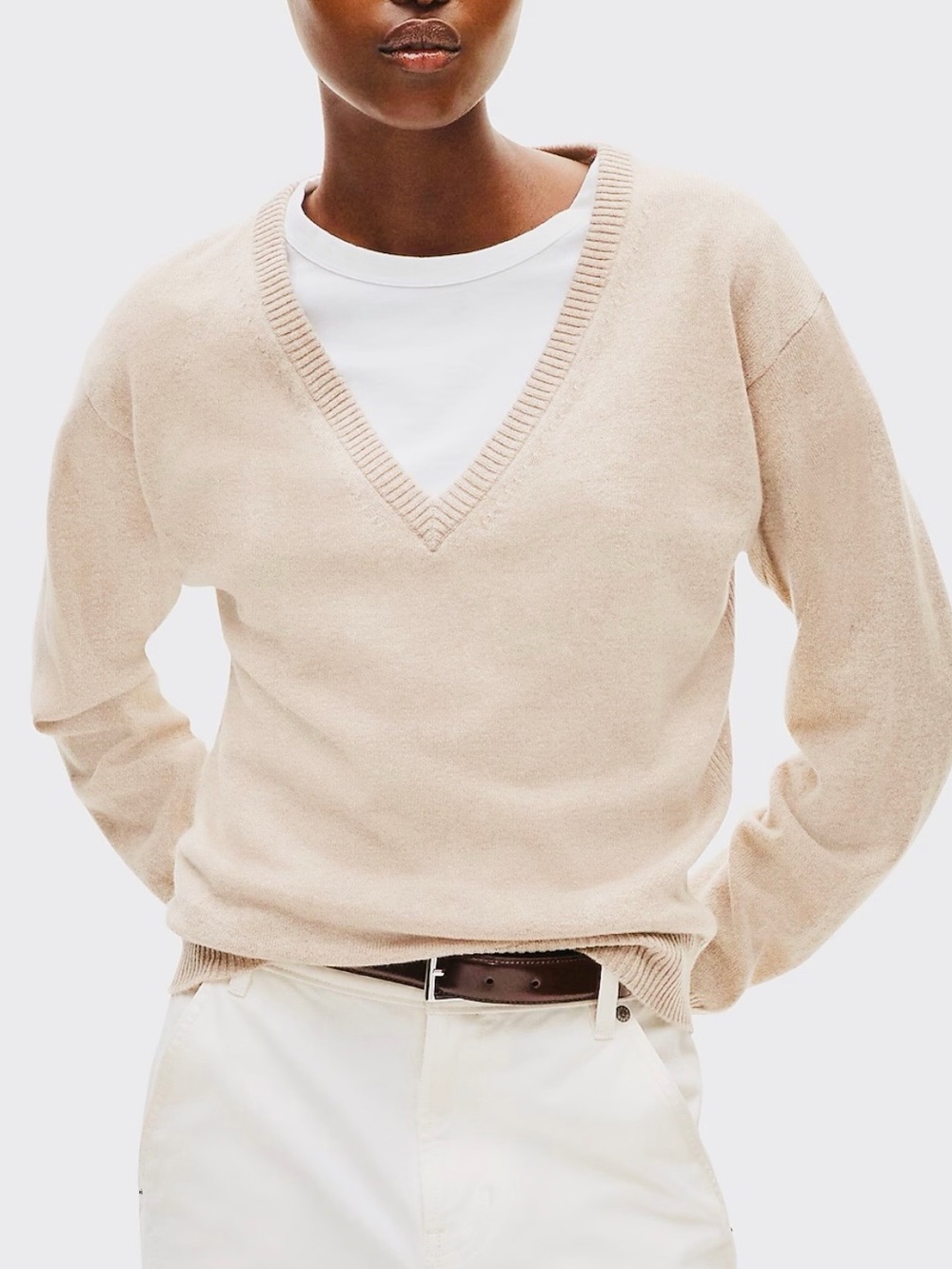 J. Crew Cashmere V Neck Pullover Sweater Ivory Cream EC Size Small